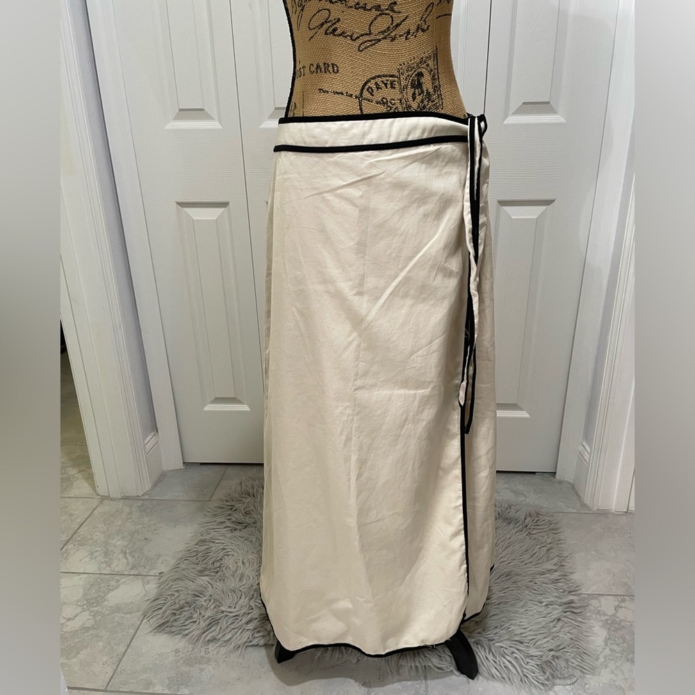 Able Los Angeles Cream Faux Lined Wrap Skirt with Black Trim